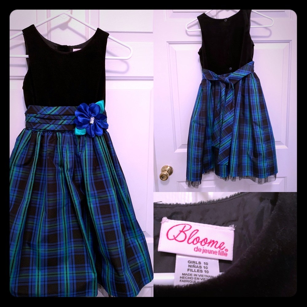 Blue plated dress for girls